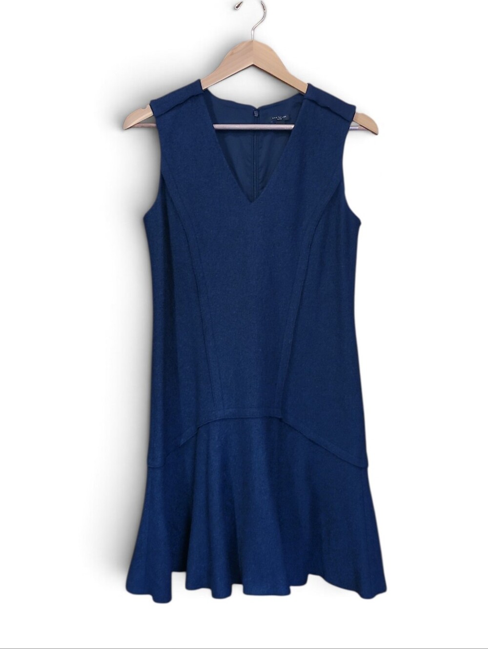 Women's Ann Taylor Wool Blend Drop Waist Flounced Sleeveless Dress 6P Navy